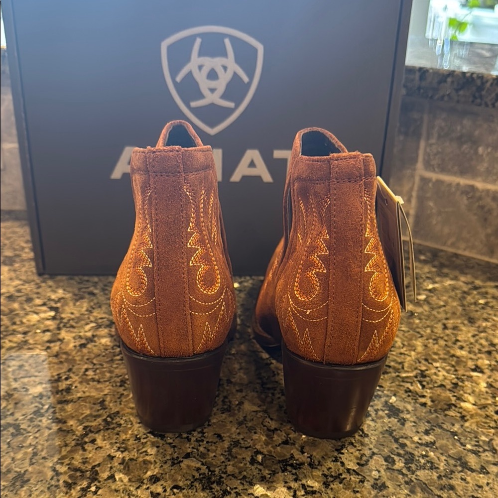 Ariat Cognac Ankle Booties with Western Stitching - Picture 3 of 5